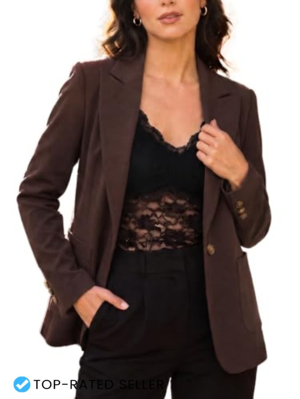Women's Peak Collar Single Button Blazer Long Sleeve Slim Fit Business Casual